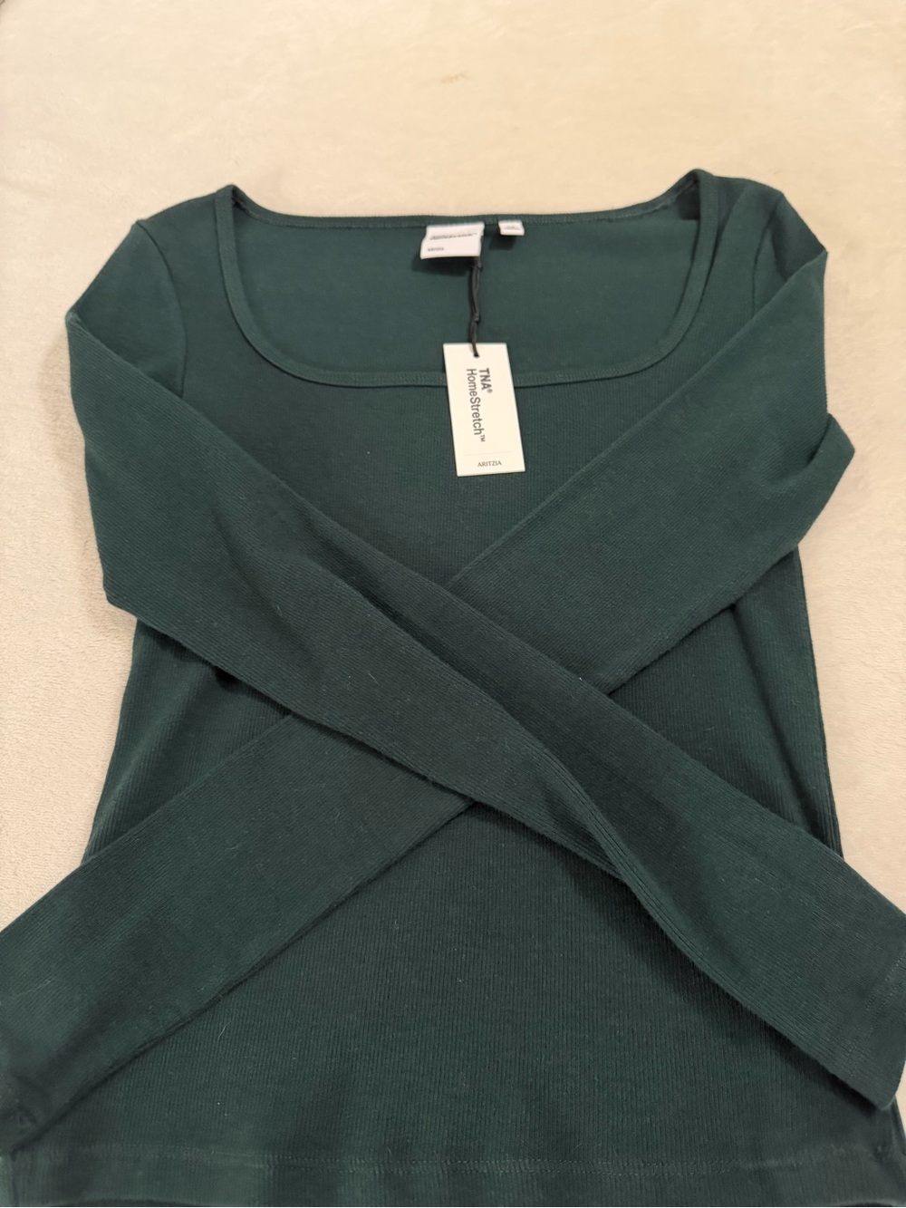 Aritzia Deep Green Square Neck Long Sleeve Top